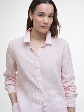 Barbour Women's Pink Marine Stripe Linen Button-up Shirt